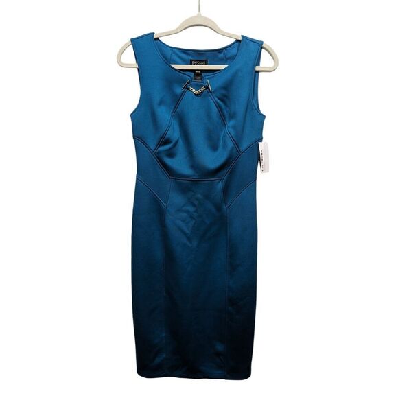 New! EnFocus Studio Dark Teal Blue Green Sleeveless Gold Chain Sheath Dress, 8 - Picture 1 of 7